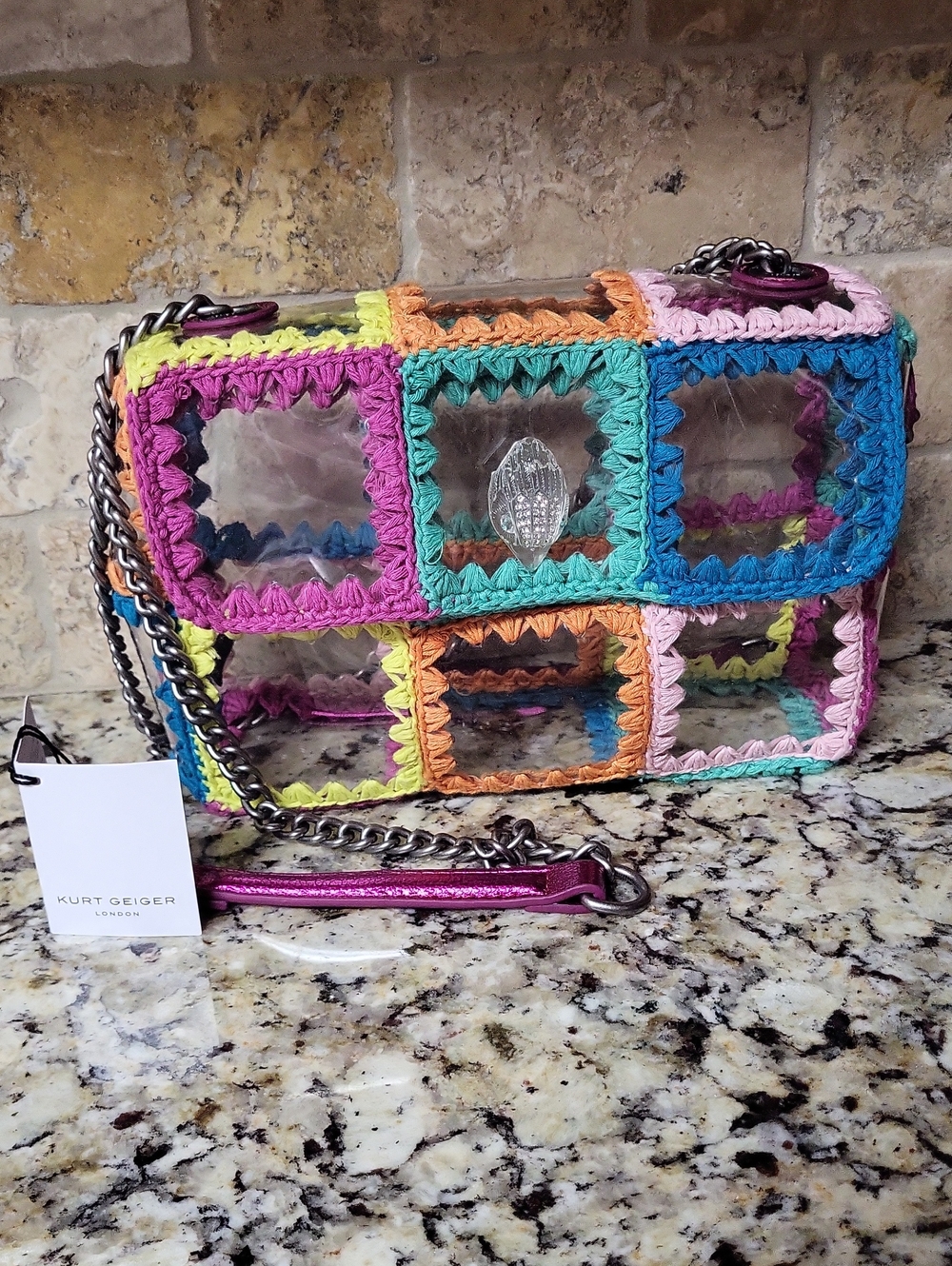 Kurt Geiger Kensington Clear Vinyl Crochet Shoulder Bag Crossbody